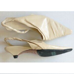 Alex & Sara Leather Kitten Heel Twist Dorsay Pumps 38 Cream Tan